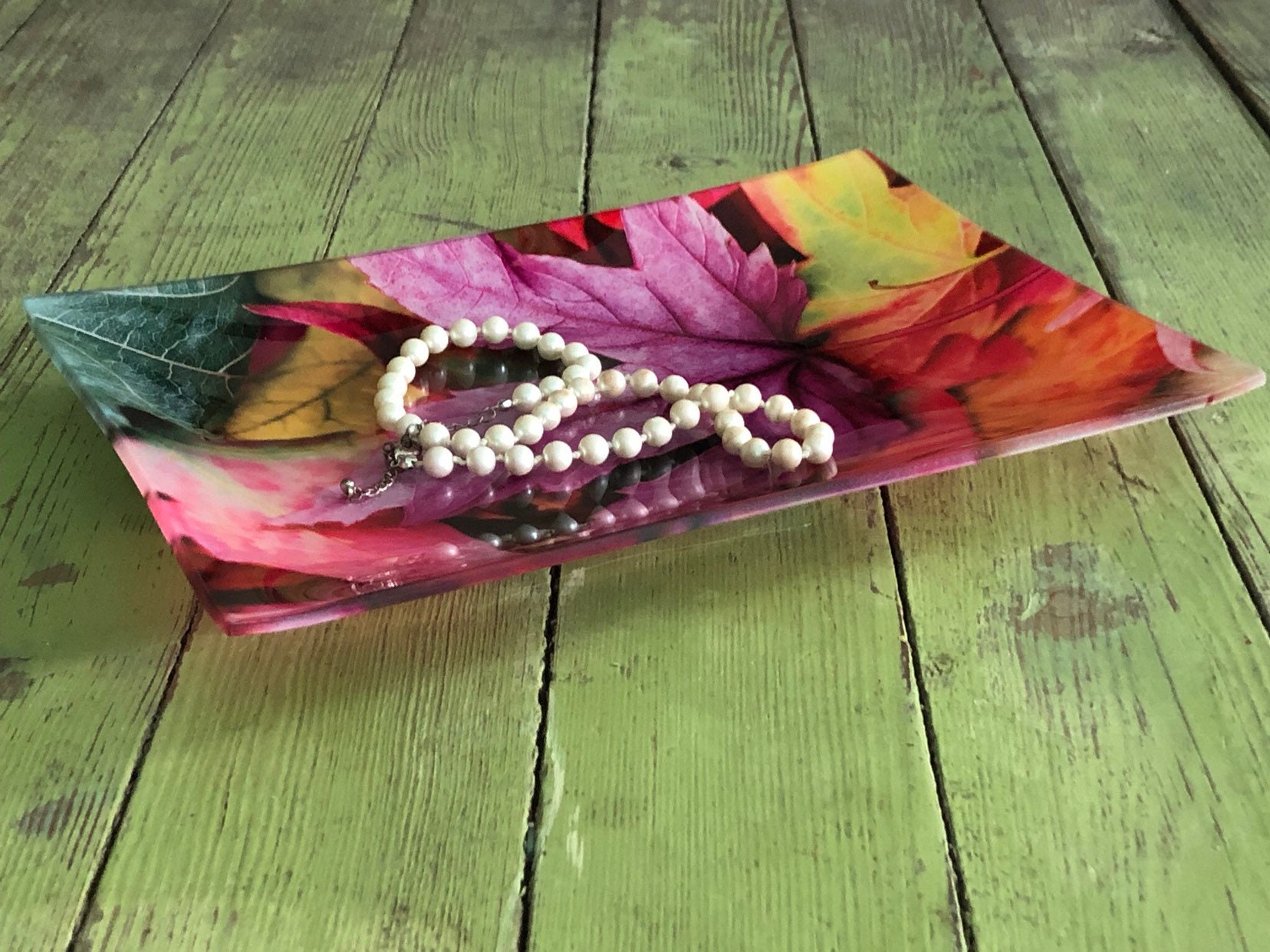 Decorative Tray, Glass Tray, Serving Tray, Home Decor, Tray, Colorful