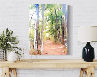 Nature Photography Print, Path Through The Woods, 11 X 14 Vertical Wall Art, LIght Airy Decor, Pastel Green Decor, Watercolor Nature Art,