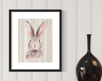 Rabbit Wall Art, Nostalgic Watercolor Rabbit Print,  Easter Rabbit Wall Decor, Spring Wall Art, Watercolor Easter Rabbit, Rabbit Theme Decor