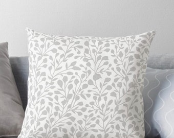 Set of 2 Pillows, Gray and White Floral Throw Pillows, 20 X 20, Botanic Pattern, Pillow and Cover
