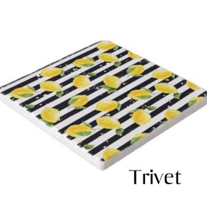 Lemons Marble Trivet, Yellow Lemon with Black Stripe, Lemon Kitchen Decor image 10