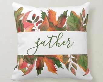 Throw Pillow, Fall Leaves, Gather, Welcome, Autumn Colors, Accent Pillow