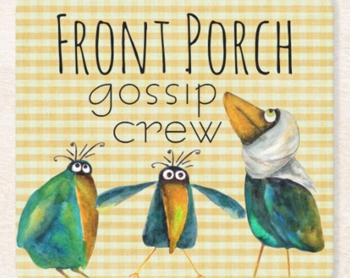 Front Porch Coasters, Paper Coasters "Gossip Crew" Coaster, Summer Porch, Watercolor Crow,  Porch Decor Idea,  Funny Party Coaster, Set of 6