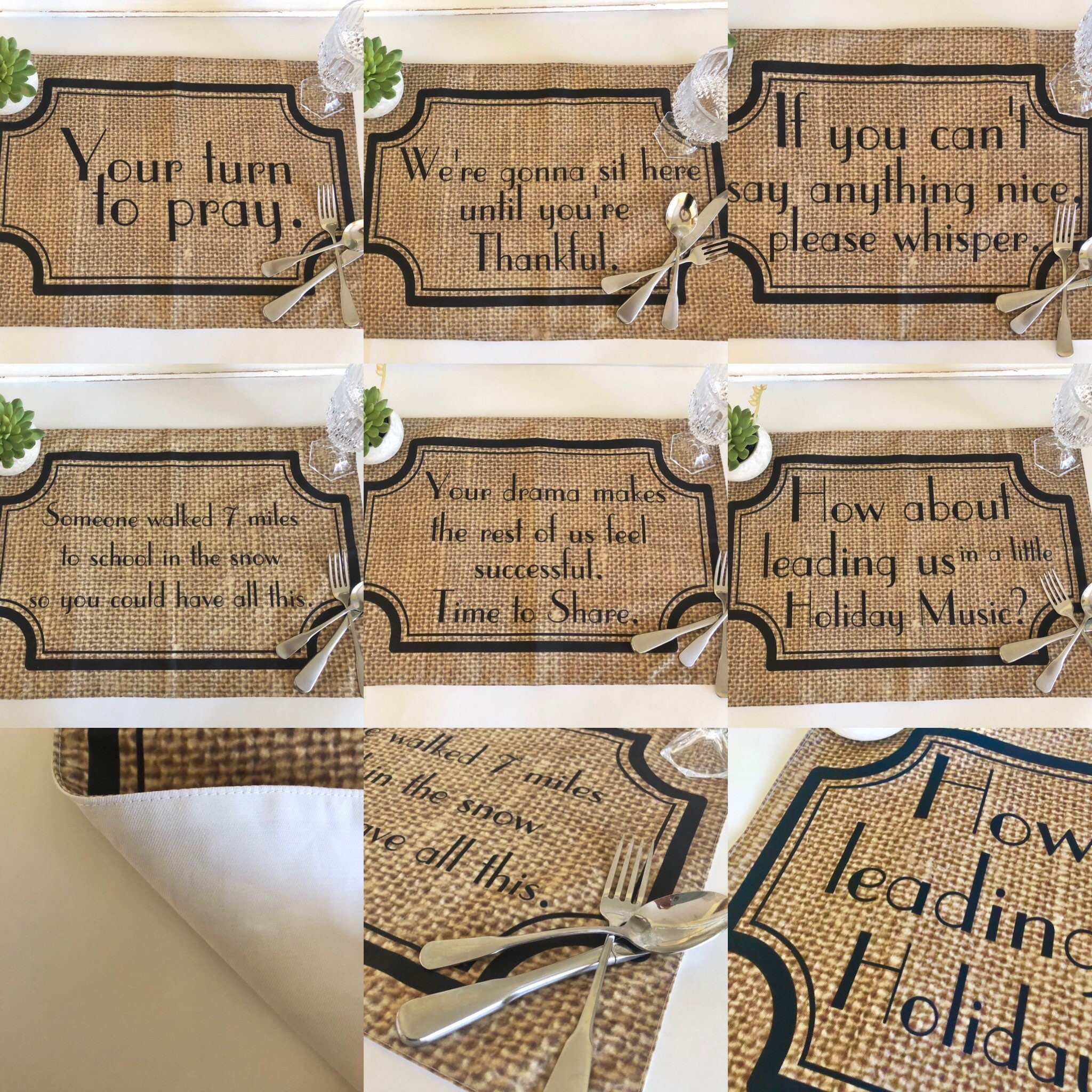 Funny Sayings, Thanksgiving Table, Placemat Set of 6, Family Drama
