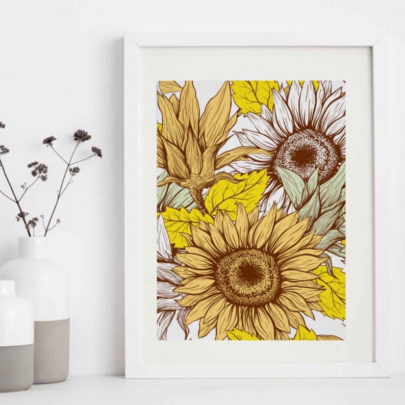 Sunflower Wall Art, Sunflower Print, Poster, Ready to Frame, Sunflower Wall Decor, Sunflower Home Decor, Sunflower Floral Print image 9