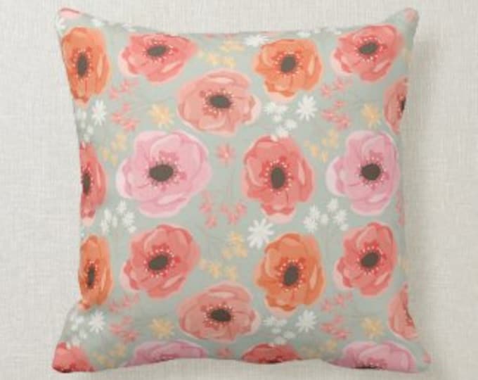 Floral Pillow, Orange, Peach, Pink, Coral Colors Accent Pillow, Floral Home Accent Pillow, Coral Living Room Refresh, Cover  and Pillow