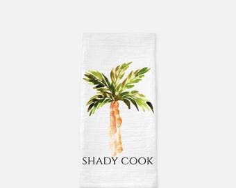 Palm Tree Tea Towel (Flour Sack) Shady Cook Tea Towel, Tropical Towel, Watercolor Palm Tree, Tropical Kitchen Accent, Funny Kitchen Gift