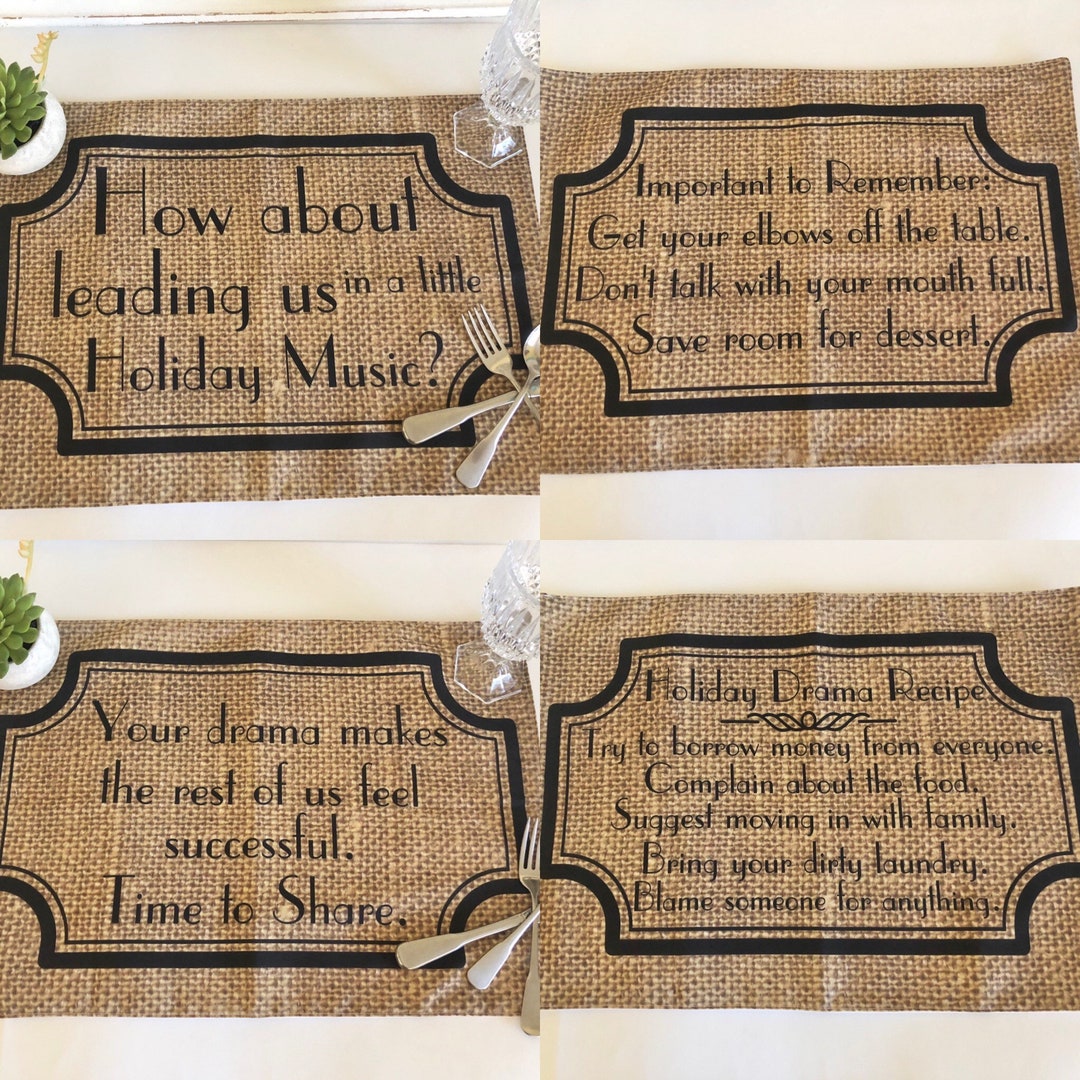 Thanksgiving Table Placemat Set of 4 Cloth Funny Sayings Etsy