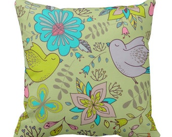 Boho Patrón "Pájaros y Flores" Lanzar Almohada