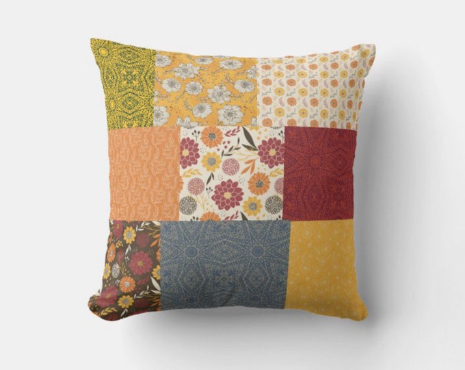 Fall Throw Pillow, Quilt Design Pillow, Winter Pillow, Vintage Design Pillow, 16X16 Pillow, Washable Pillow, Fall Home Decor, Autumn Pillow