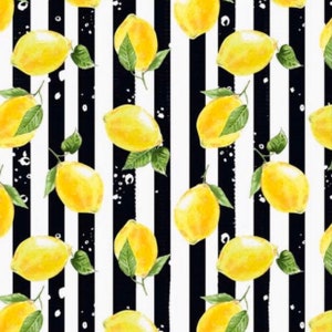 Lemon Placemat Set of 4, Black and White Stripe, Lemon and Stripe, Polyester Twill Placemats image 4
