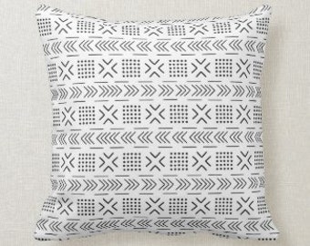 African Pillow, Ethnic, Gray and White Mudcloth Design Pillow,  African Design, Mudcloth Pattern, African Pattern Pillow, Accent Pillow