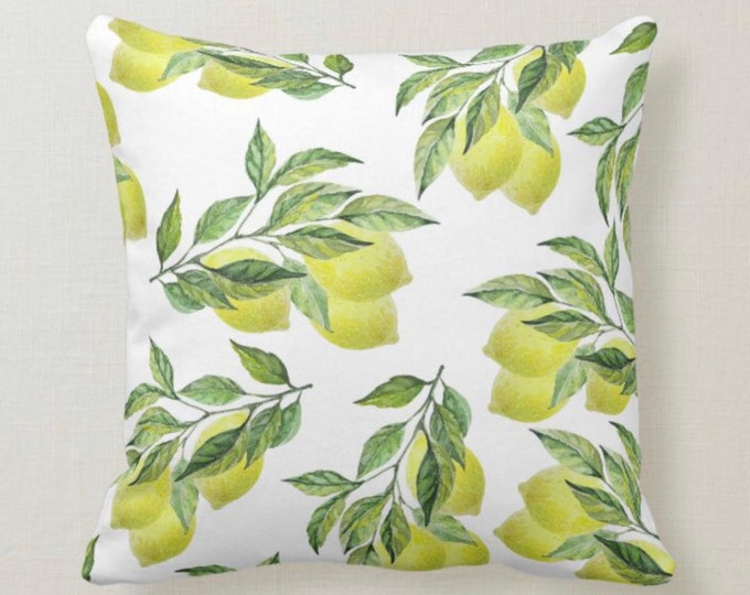 Lemon Throw Pillow, Yellow Lemon Bouquets and Leaves, Lemon Pattern, Home Decor