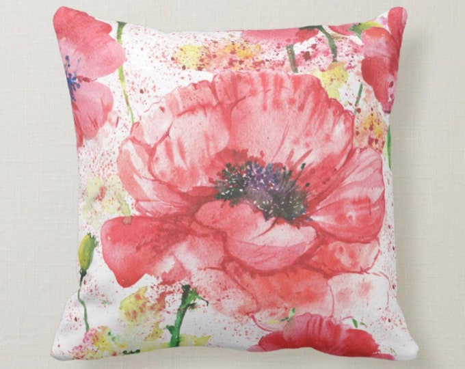 Throw Pillow, Watercolor, Red Poppy, Floral, Poppy Garden