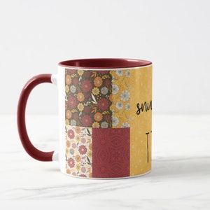 Fall Mug, Quilted Pattern, Snuggle Time, Gift for Her, Autumn Quilt, Fall Kitchen Gift, Fall Hostess Gift, Stocking Stuffer Mug, Gift Mug image 2