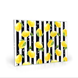 Coaster Set of 4, Zesty, Yellow Lemons, Black & White Stripe, Lemon and Stripe, Coaster Set image 7