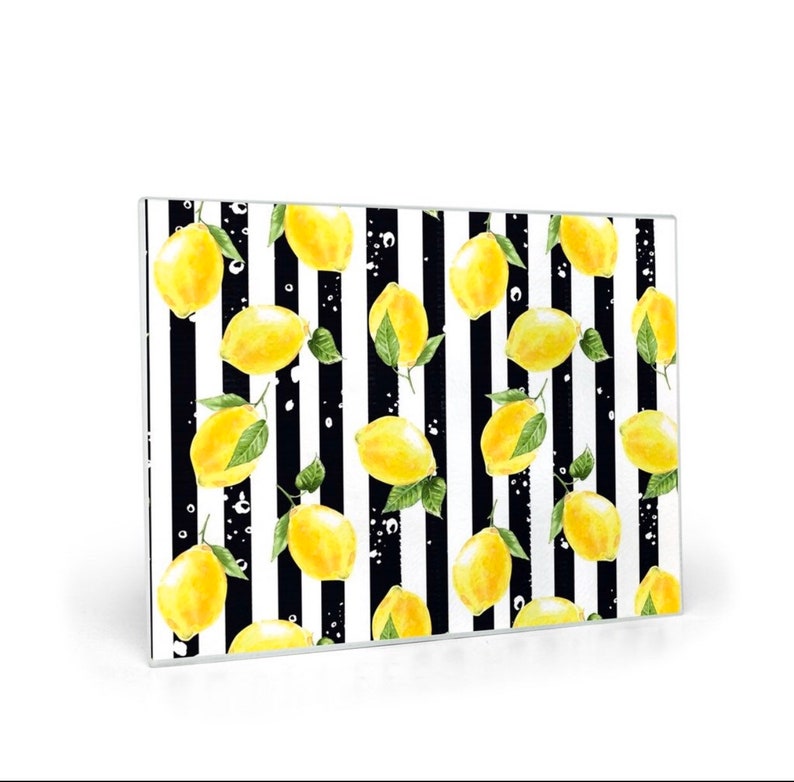 Coaster Set of 4, Zesty, Yellow Lemons, Black & White Stripe, Lemon and Stripe, Coaster Set image 7