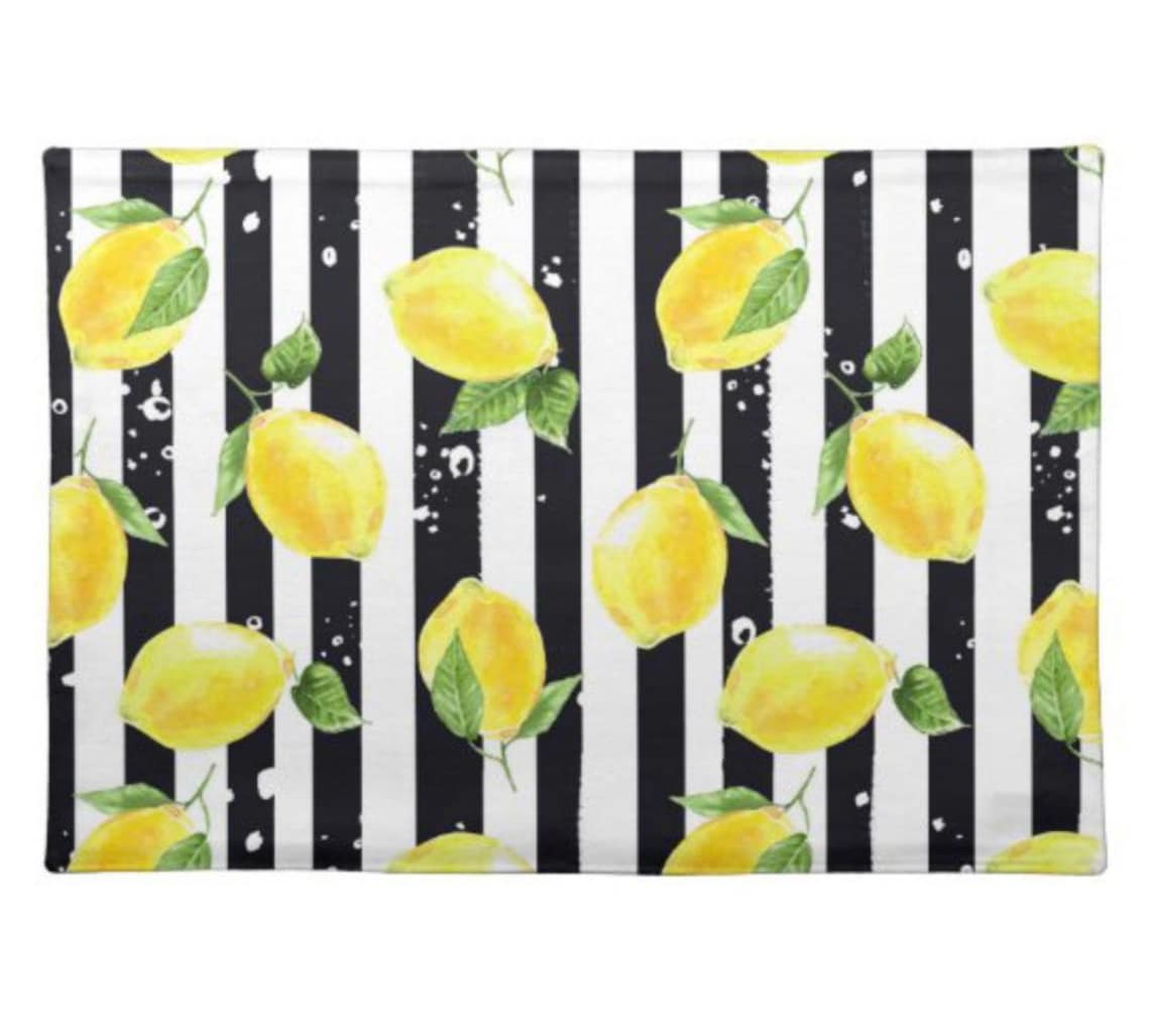 Lemon Placemat Set of 2 Black and White Stripe Lemon and Etsy