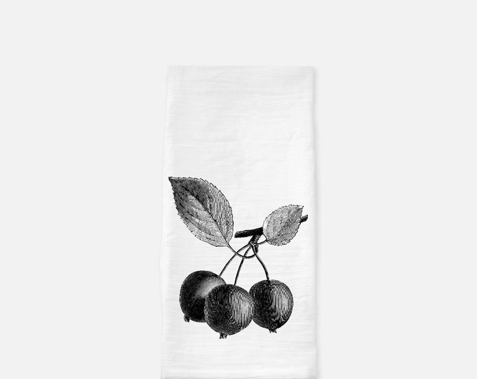 Fruit Tea Towel (Flour Sack) Pomegranate Branch Tea Towel, Black and White Tea Towel, Gift for Her, Kitchen Towel Gift, Mother's Day Gift