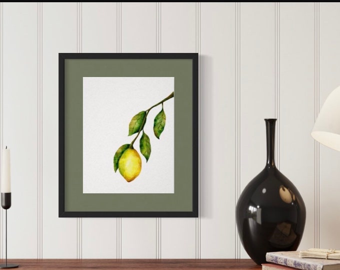 Lemon Wall Art, Watercolor Lemon Branch Wall Decor, Watercolor Lemon Print, Lemon Theme Wall Art, Yellow Lemon Wall Decor, Lemon Theme Decor