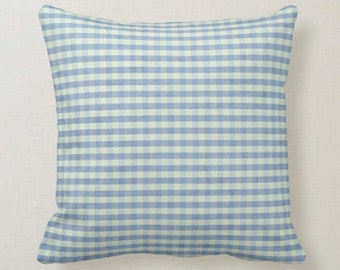 blue gingham throw pillows
