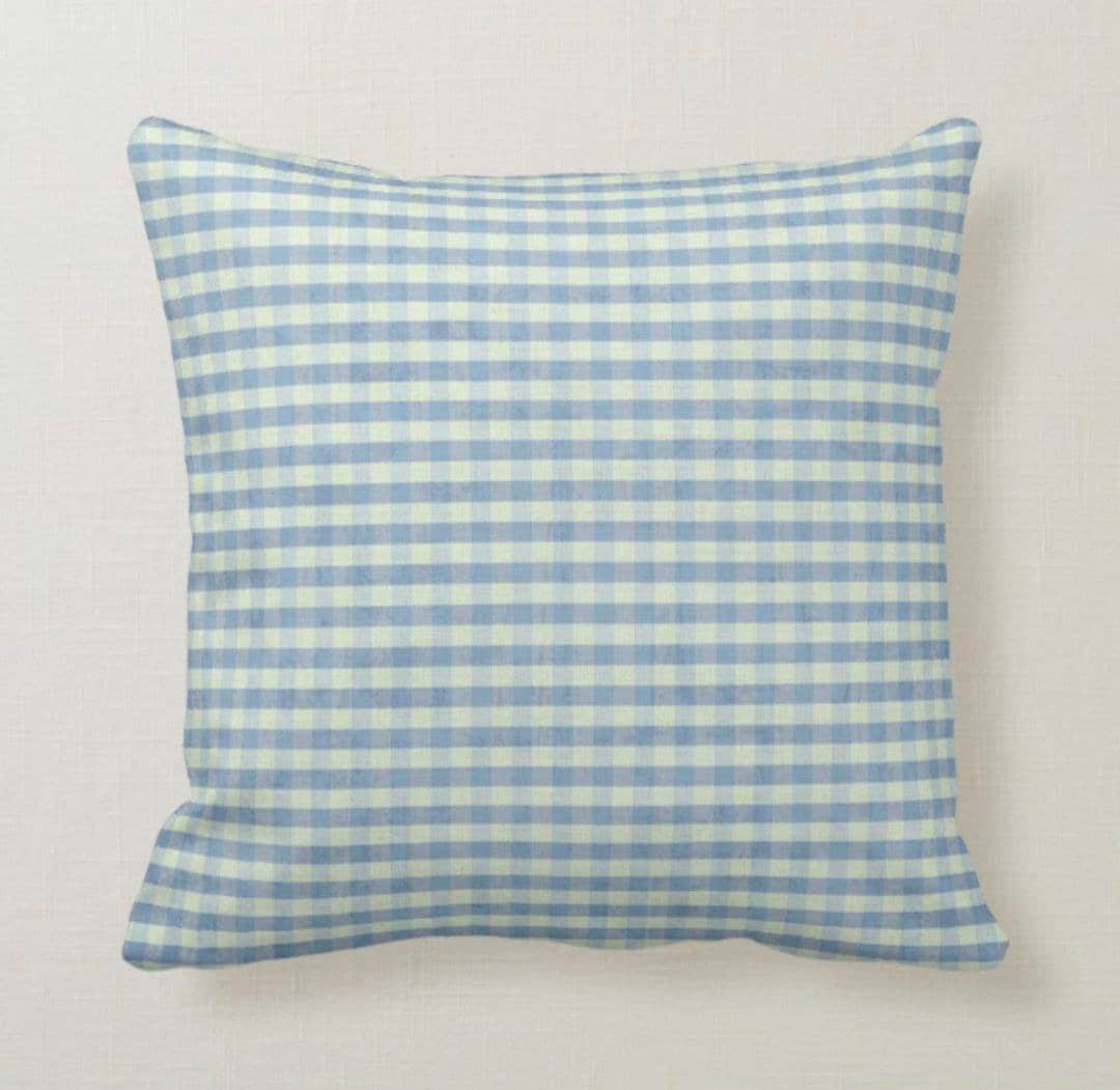 Gingham Throw Pillow, Shabby Chic, Blue Gingham, Picnic Check, Blue
