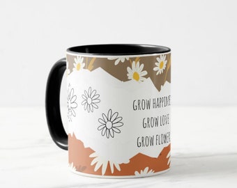 Taza de regalo de margarita "Grow Happiness Grow Love Grow Flowers" Regalo de jardinero, taza de margarita linda, regalo de amistad de margarita, regalo de taza floral, amante de la margarita