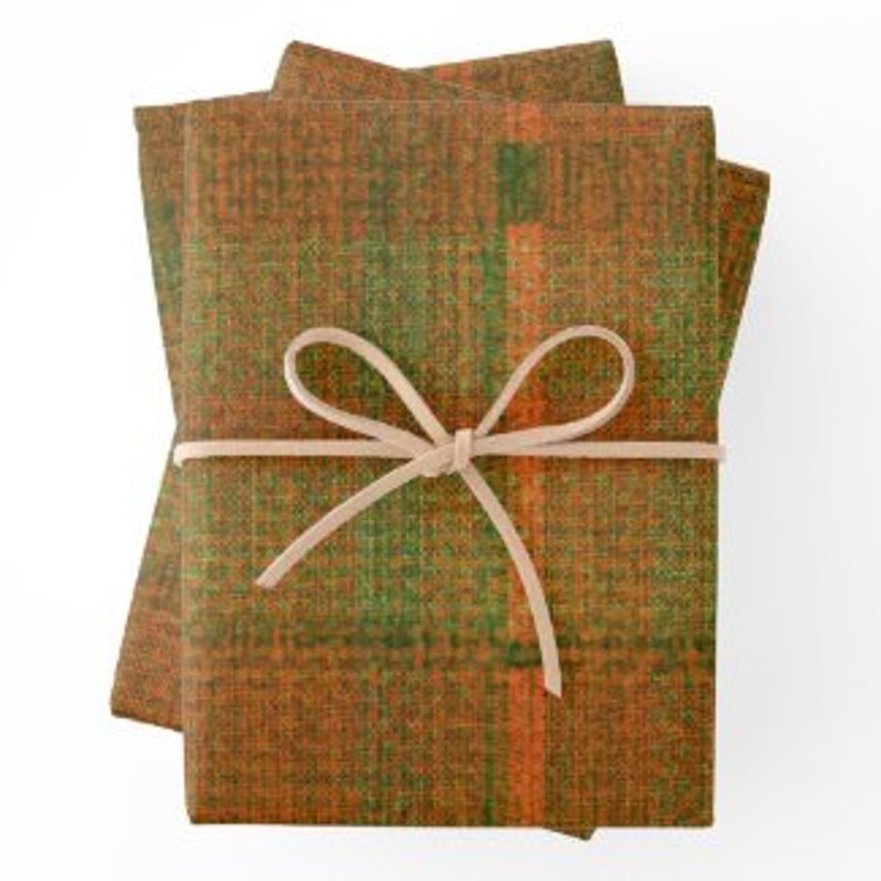 Tartan Plaid Wrapping Paper, Orange Green Tartan Plaid Pattern, Earth Colors Gift Paper, Fall Plaid Paper, Set of 3, Flat Pre-Cut Sheets image 4