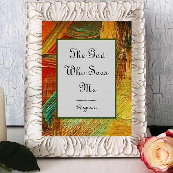 Ready to Frame Flat Card, The God Who Sees Me, Oil Texture, Hagar Quote, Religious Art, Bible Verse