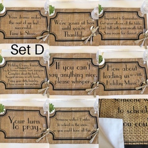 Funny Sayings, Thanksgiving Placemat Set, Family Drama, Fall Placemats, Burlap Design, Cloth Placemats With Words, Sets, Fall Decor Set D (Set of 8)