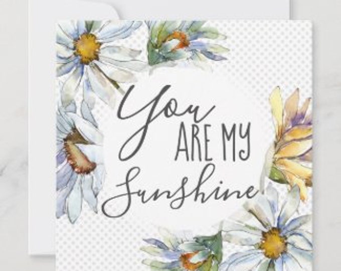 Daisy Greeting Card Set of 3 "You Are My Sunshine"  Flat Card, Blank Card, Blue Polka-Dots, Daisy Floral Blue Polka-Dots, Any Occassion Card