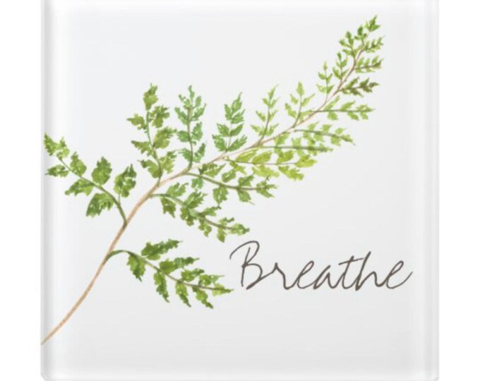 Glass Coaster, "Breathe" Green Fern, Botanical, Botanic Coaster