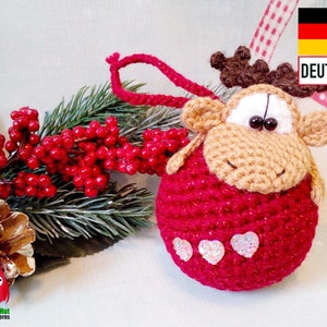 261DE Häkelanleitung Weihnachtskugel mit Elch - Hausdeko PDF Knittoy Etsy