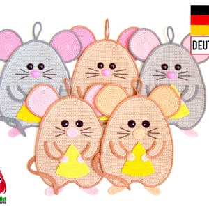 240DE Häkelanleitung Maus mit Käse Topflappen - Amigurumi PDF Zabelina Etsy