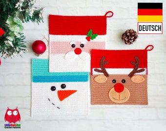 S15DE Vorteilspaket - 3 Topflappen Hausdeko - Santa, Schneemann und Rentier - PDF Zabelina Etsy