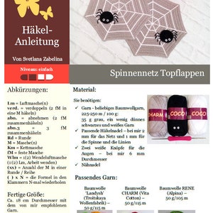 264DE Häkelanleitung Spinnennetz Topflappen Hausdeko PDF Zabelina Etsy image 6