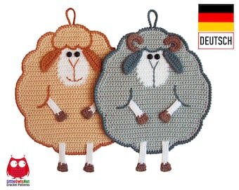 065DE Häkelanleitung Herr und Frau Schaf Topflappen - Pdf Zabelina Etsy