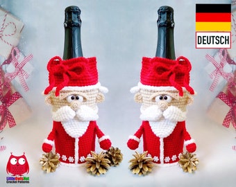 259DE Häkelanleitung Flaschenüberzug Weihnachtsmann - PDF Knittoy Etsy