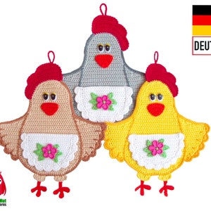 067DE Häkelanleitung Frau Huhn Topflappen - Amigurumi PDF Zabelina Etsy