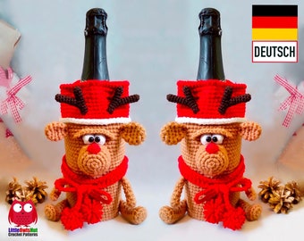 258DE Häkelanleitung Flaschenüberzug Rentier - PDF Knittoy Etsy