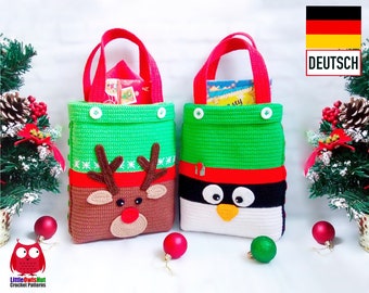 247DE Häkelanleitung Geschenktaschen: Rentier und Pinguin - PDF Zabelina Etsy