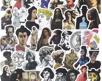Arte renascentista, clássica e contemporânea, artista clássico e adesivos temáticos de pintura, pacote variado de 50