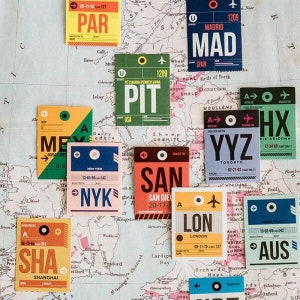 Airport code travel stickers assorted pack of 46