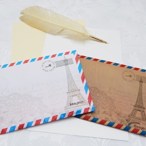 Sobres de correo aéreo autosellados C5 con temática de París hechos a mano