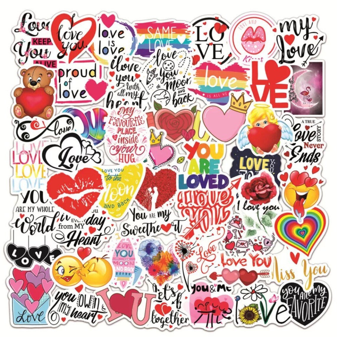 Love and romance stickers. assorted pack of 50 Etsy