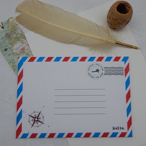 Sobres de correo aéreo autosellados C5 con diseño de rosa de los vientos hechos a mano