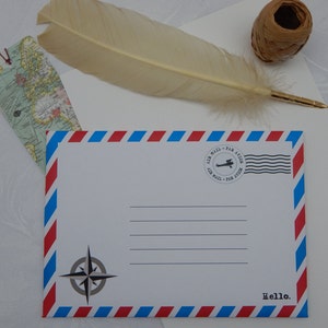 Sobres de correo aéreo autosellados C5 con diseño de rosa de los vientos hechos a mano