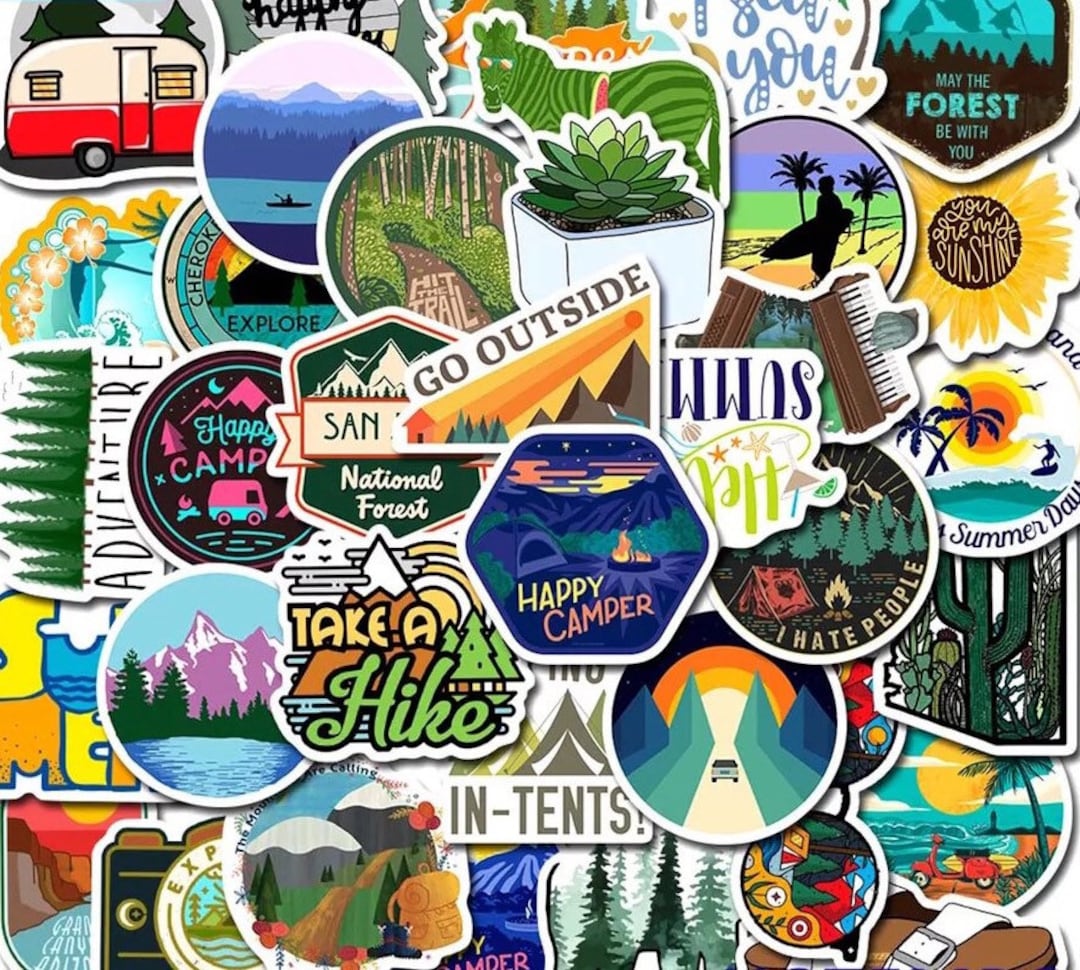 Camping and Hiking Travel Stickers Assorted Pack of 50 - Etsy