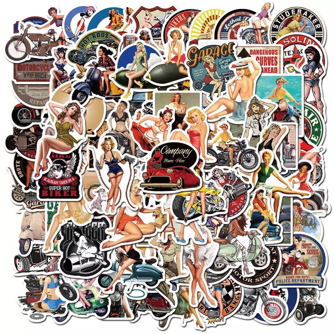 Pin up girl vintage retro stickers assorted pack of 100 Etsy