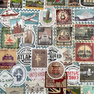 Pegatinas de destino de viaje de sellos postales del mundo.  Pegatinas de viaje Pack surtido de 50